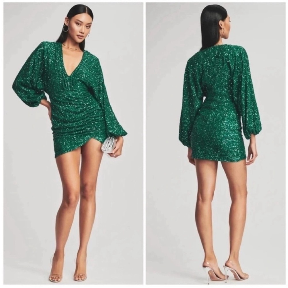 Retrofete Edith Sequin Mini Dress Emerald Green NWT